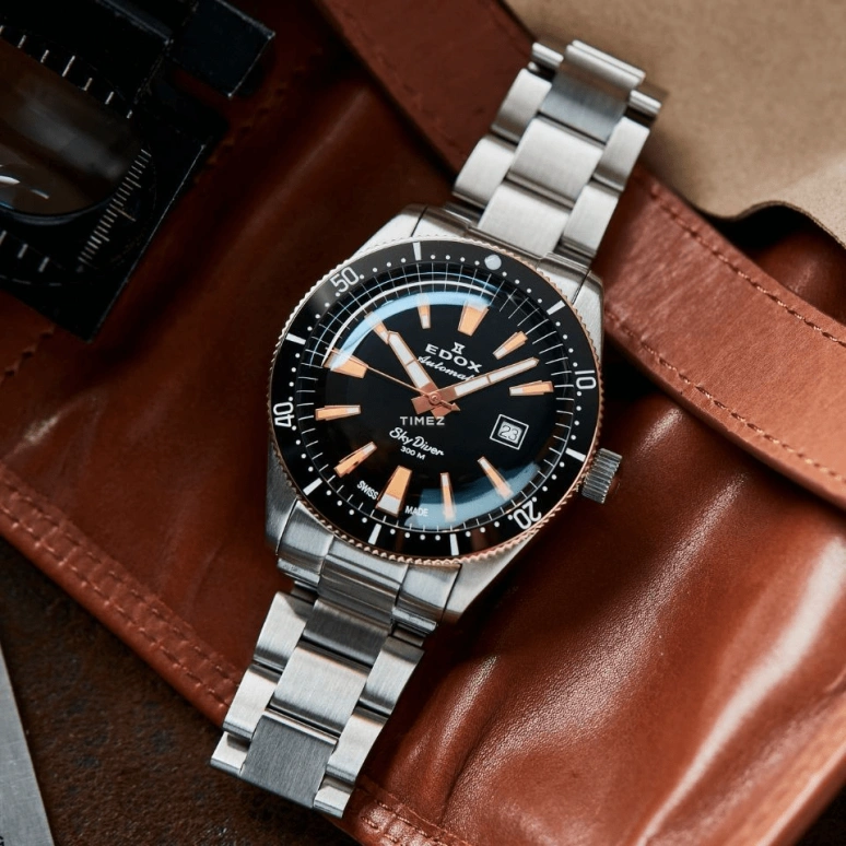 EDOX,Skydiver 42mm,42mm,Stainless Steel,Black,Automatic,Day,41hours,80126,80126-357RNM-NIRB