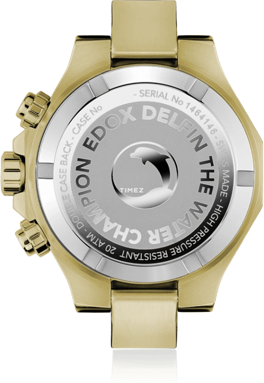 EDOX,Delfin The Original 43mm,43mm,Stainless Steel,Black,Quartz,Chronograph,Day,10113,10113-37JM-NID