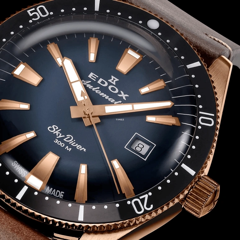 EDOX,Skydiver 42mm,42mm,Bronze,Blue,Automatic,Day,41hours,80126,80126-BRN-BUIDR