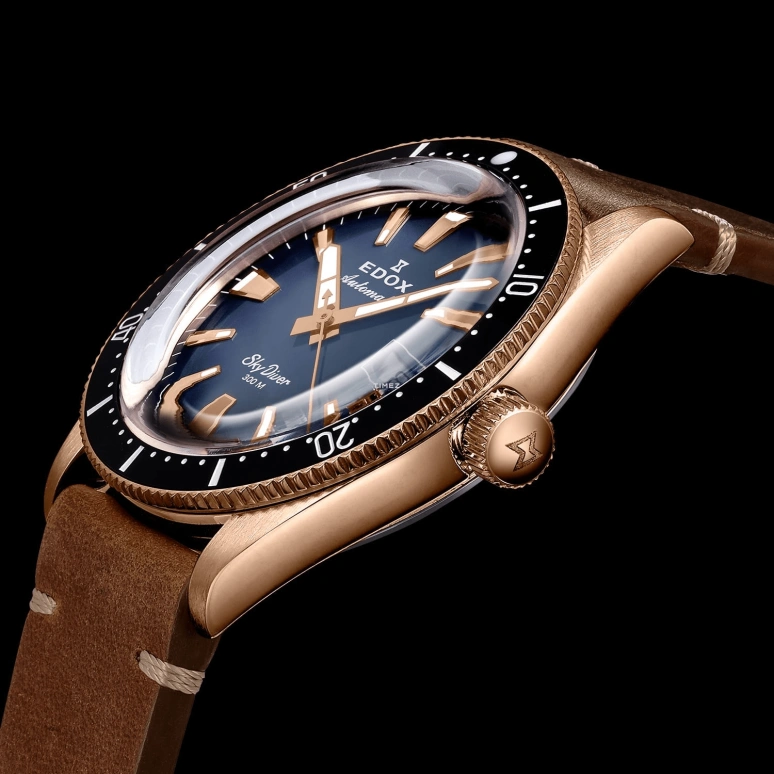 EDOX,Skydiver 42mm,42mm,Bronze,Blue,Automatic,Day,41hours,80126,80126-BRN-BUIDR