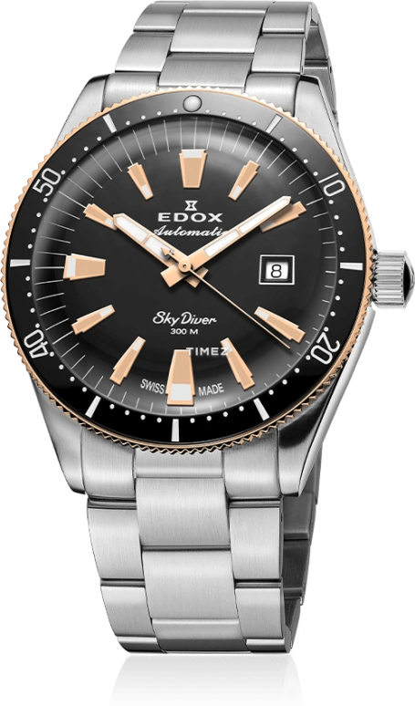EDOX,Skydiver 42mm,42mm,Stainless Steel,Black,Automatic,Day,41hours,80126,80126-357RNM-NIRB