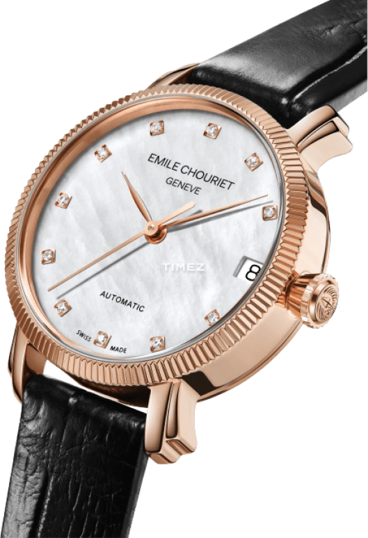 Emile Chouriet,LAC LÉMAN 30mm,30mm,Pink Gold,Silver White,Automatic,Day,Sapphire,Crystal Glass,01,01.1168.L30.4.2.82.2