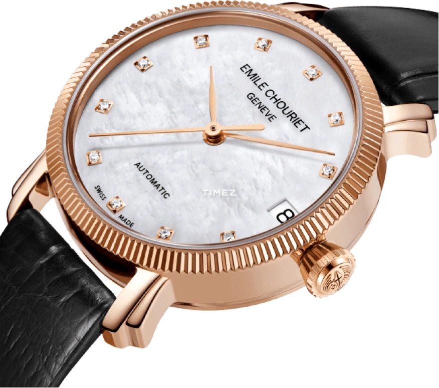 Emile Chouriet,LAC LÉMAN 30mm,30mm,Pink Gold,Silver White,Automatic,Day,Sapphire,Crystal Glass,01,01.1168.L30.4.2.82.2