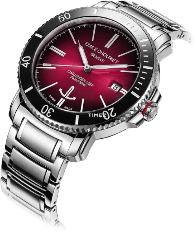 Emile Chouriet,CHALLENGER 42.50mm,42.50mm,Stainless Steel,Red,Black,Automatic,Day,Sapphire,Crystal Glass,08,08.1169.G.6.AW.R8.6