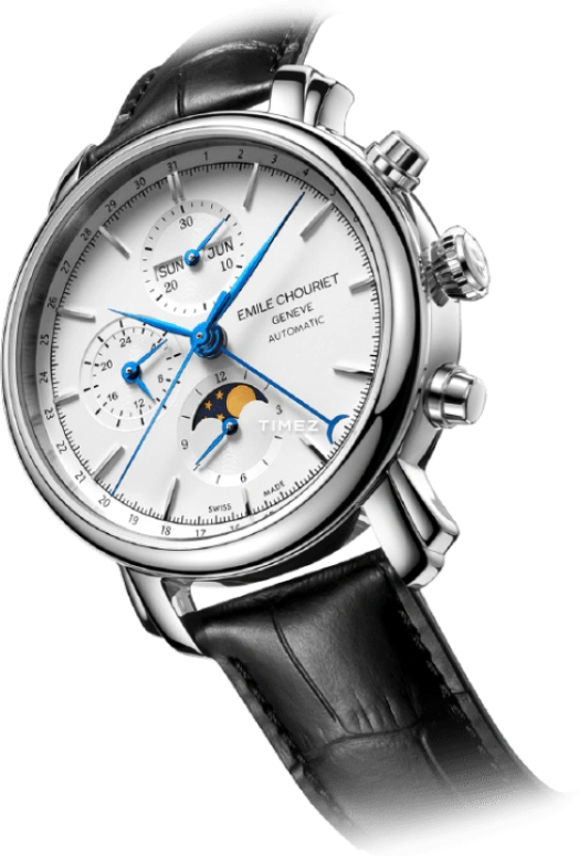 Emile Chouriet,LAC LÉMAN 42mm,42mm,Stainless Steel,White,Automatic,Chronograph,Moonphase,Month,Date,Sapphire,Crystal Glass,Round,23,23.1168.G42.6.6.28.2