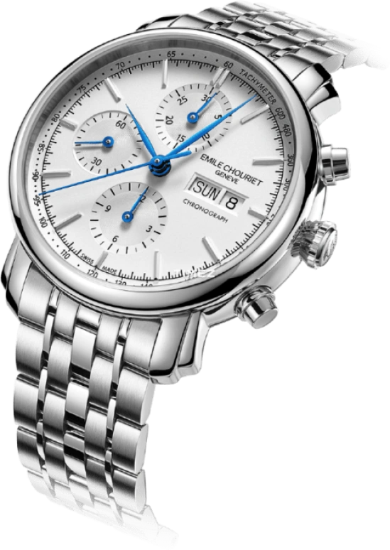 Emile Chouriet,LAC LÉMAN 42mm,42mm,Stainless Steel,White,Automatic,Chronograph,Date,Day,22,22.1168.G42.6.6.28.6