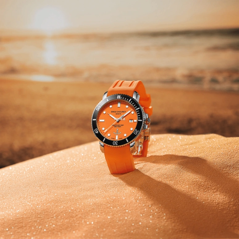 Emile Chouriet,CHALLENGER 42.50mm,42.50mm,Stainless Steel,Orange,Automatic,Day,Sapphire,Crystal Glass,08,08.1169.G.6.AW.F3.8