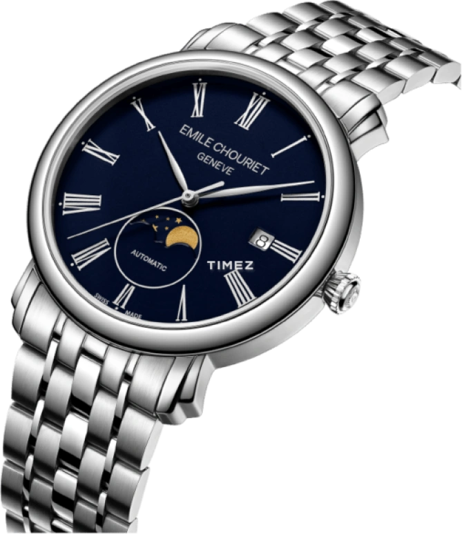 Emile Chouriet,LAC LÉMAN 40mm,40mm,Stainless Steel,Blue,Automatic,Moonphase,Day,25,25.1168.G40.6.6.95.6