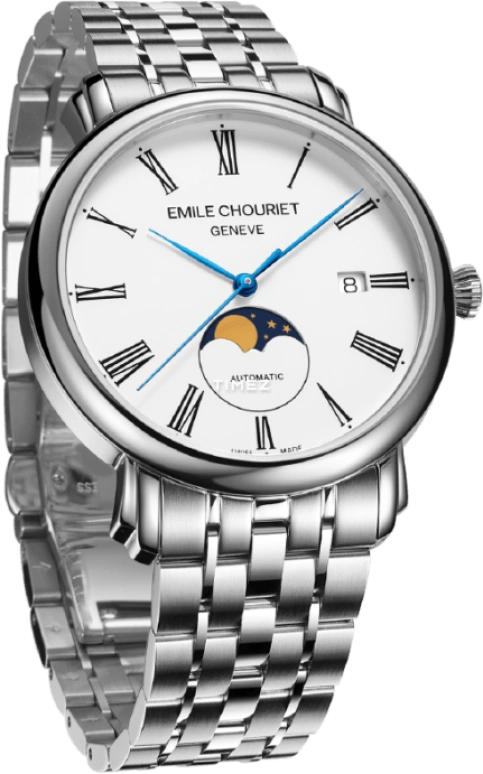Emile Chouriet,LAC LÉMAN 40mm,40mm,Stainless Steel,White,Automatic,Moonphase,Day,25,25.1168.G40.6.6.25.6
