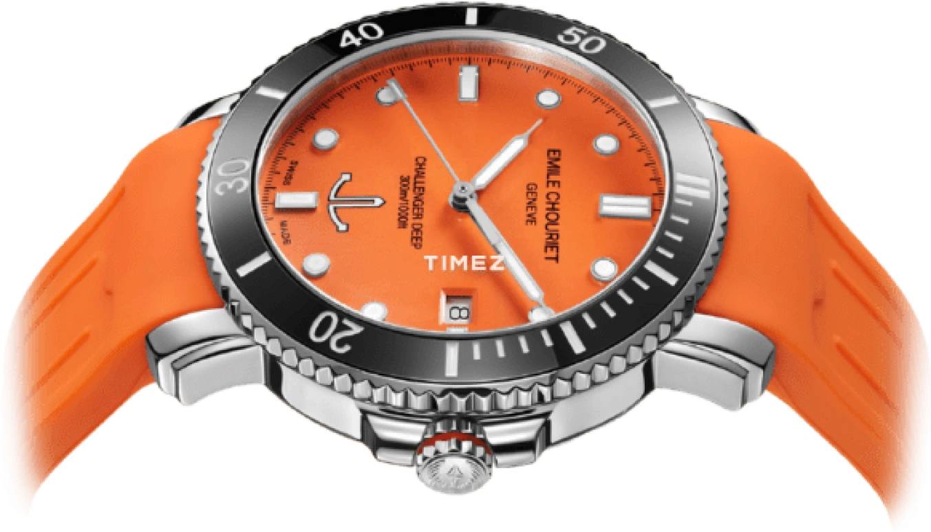 Emile Chouriet,CHALLENGER 42.50mm,42.50mm,Stainless Steel,Orange,Automatic,Day,Sapphire,Crystal Glass,08,08.1169.G.6.AW.F3.8
