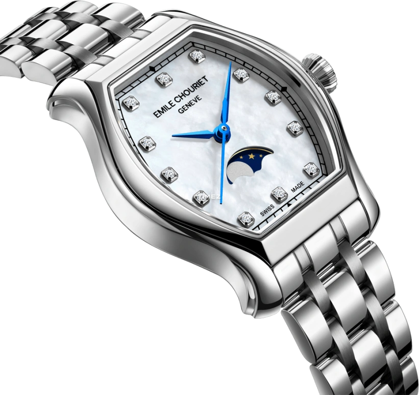 Emile Chouriet,CONTEMPORARY LUXURY 27.90x29.70mm,27.90x29.70mm,Stainless Steel,White,Quartz,Moonphase,Sapphire,Crystal Glass,52,52.1136.L.6.6.87.6