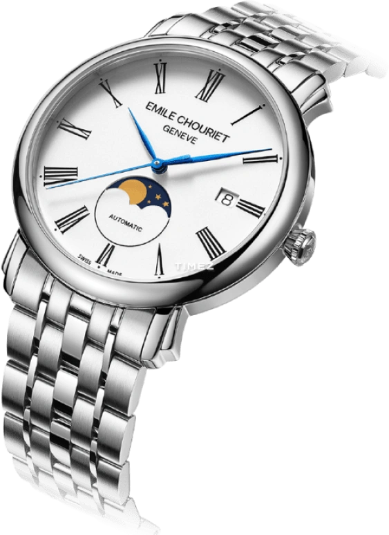 Emile Chouriet,LAC LÉMAN 40mm,40mm,Stainless Steel,White,Automatic,Moonphase,Day,25,25.1168.G40.6.6.25.6