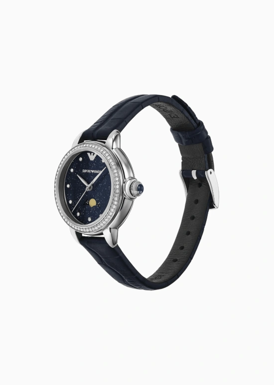 EMPORIO ARMANI,woman 32mm,32mm,Stainless Steel,Dark Blue,Quartz,Moonphase,Round,AR11629 NLP1 NLC