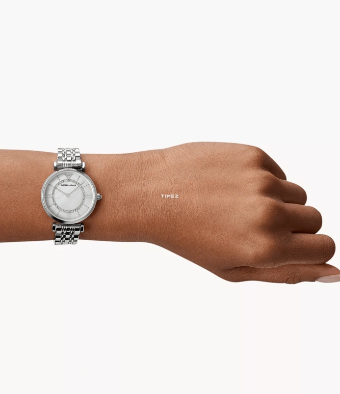 EMPORIO ARMANI,woman 32mm,32mm,Stainless Steel,White,Silver,Quartz,Round,Silver,AR1908