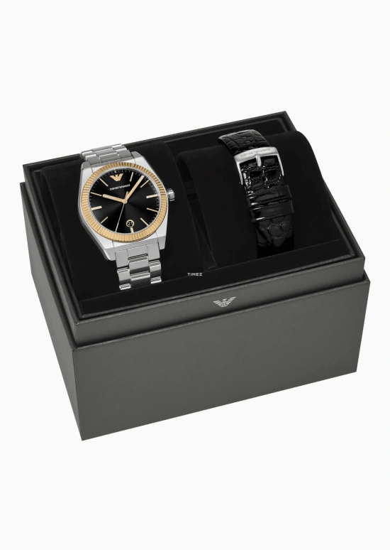 EMPORIO ARMANI,man 41mm,41mm,Stainless Steel,Black,Quartz,Day,Tonneau,AR80077SET NLP NLC
