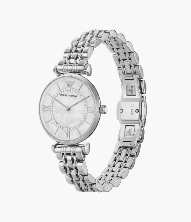 EMPORIO ARMANI,woman 32mm,32mm,Stainless Steel,White,Silver,Quartz,Round,Silver,AR1908