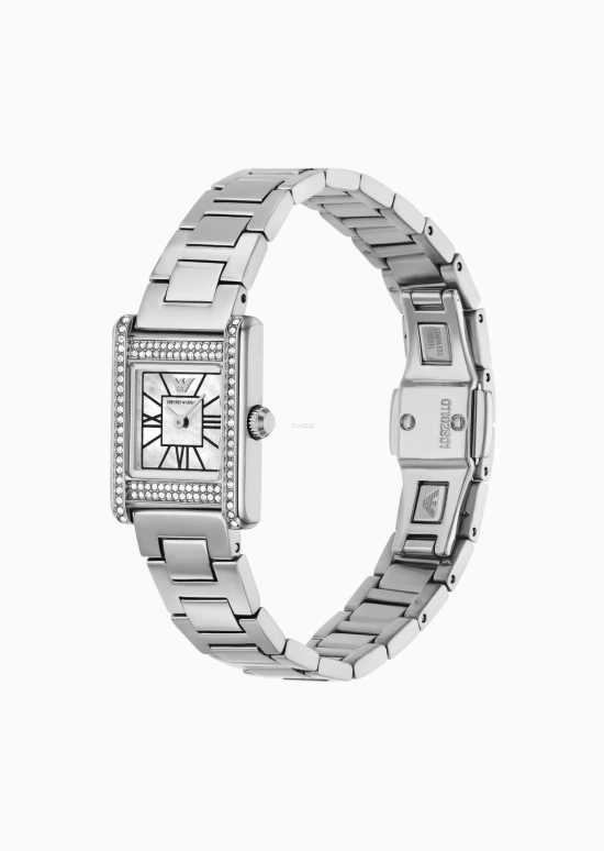 EMPORIO ARMANI,woman 26mm,26mm,Stainless Steel,Silver White,White,Quartz,Glass,Rectangular,AR11662 NLP NLC