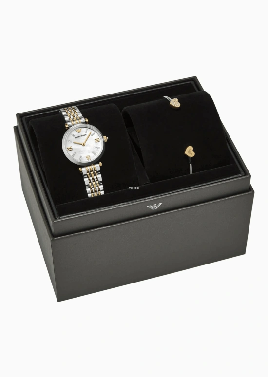 EMPORIO ARMANI,woman 28mm,28mm,Stainless Steel,Silver White,White,Quartz,Glass,Round,AR80078SET NLP NLC