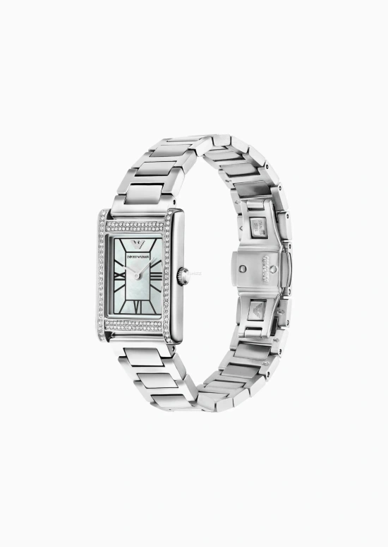 EMPORIO ARMANI,woman 22x32mm,22x32mm,Stainless Steel,White,Quartz,Crystal Glass,Rectangular,AR11625 NLP1 NLC