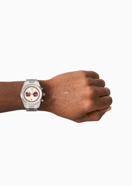 EMPORIO ARMANI,woman 42mm,42mm,Stainless Steel,Cream,Red,Quartz,Chronograph,Day,AR11645 NLP NLC