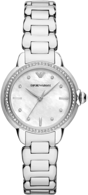 EMPORIO ARMANI,woman 32mm,32mm,Stainless Steel,White,Quartz,Hardlex,Crystal Glass,Round,AR11596 NLP NLC