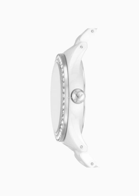 EMPORIO ARMANI,woman 36mm,36mm,Ceramic,Stainless Steel,Silver,Quartz,Day,Hardlex,Crystal Glass,AR70014 NLP NLC