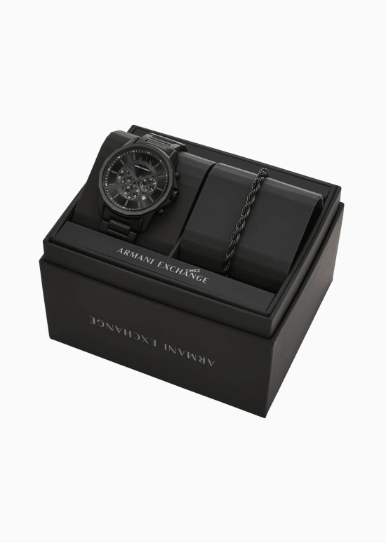 EMPORIO ARMANI,man 44mm,44mm,Stainless Steel,Black,Quartz,Chronograph,Day,AX7163SET NLP NLC