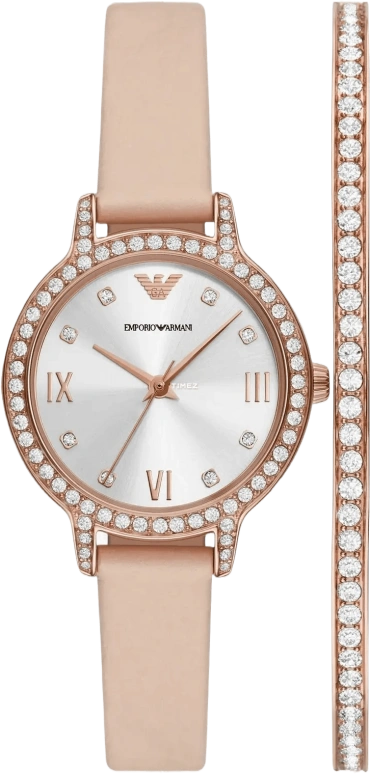 EMPORIO ARMANI,woman 32mm,32mm,Stainless Steel,Silver,Quartz,Hardlex,Crystal Glass,Round,AR80069SET NLP NLC