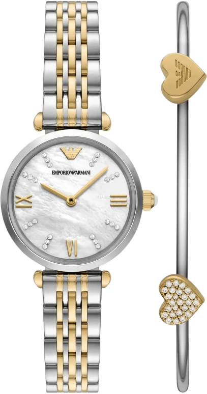 EMPORIO ARMANI,woman 28mm,28mm,Stainless Steel,Silver White,White,Quartz,Glass,Round,AR80078SET NLP NLC