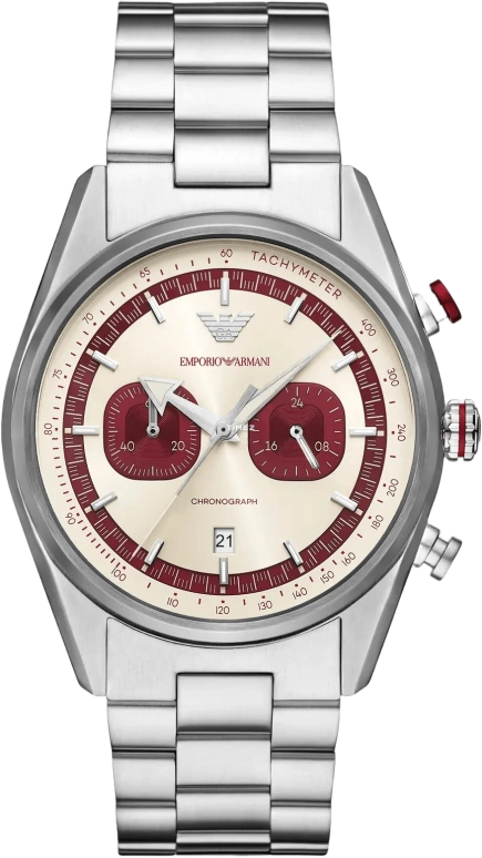 EMPORIO ARMANI,woman 42mm,42mm,Stainless Steel,Cream,Red,Quartz,Chronograph,Day,AR11645 NLP NLC