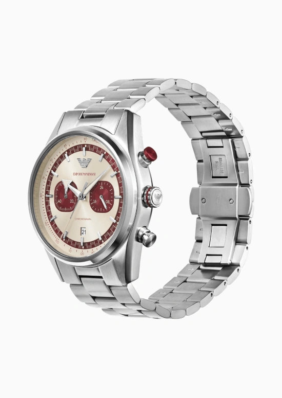 EMPORIO ARMANI,woman 42mm,42mm,Stainless Steel,Cream,Red,Quartz,Chronograph,Day,AR11645 NLP NLC