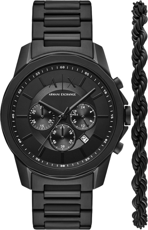 EMPORIO ARMANI,man 44mm,44mm,Stainless Steel,Black,Quartz,Chronograph,Day,AX7163SET NLP NLC