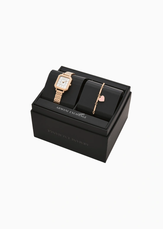 EMPORIO ARMANI,woman 27mm,27mm,Stainless Steel,White,Quartz,Glass,Rectangular,AX7164SET NLP NLC