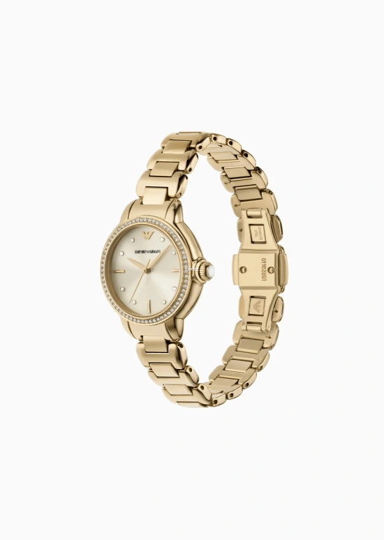 EMPORIO ARMANI,woman 32mm,32mm,Stainless Steel,Cream white,Quartz,Hardlex,Crystal Glass,Round,AR11609 NLP NLC