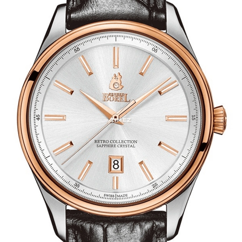 Ernest Borel,Retro 39mm,39mm,Stainless Steel,Silver,Automatic,Day,Sapphire,Crystal Glass,GBR906,GBR906-212BK
