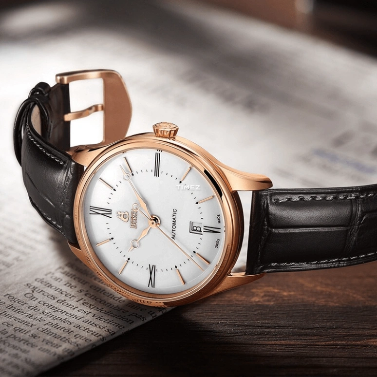 Ernest Borel,Retro 40.50mm,40.50mm,Stainless Steel,White,Automatic,Day,Sapphire,Crystal Glass,GGR8180,GGR8180-412BK