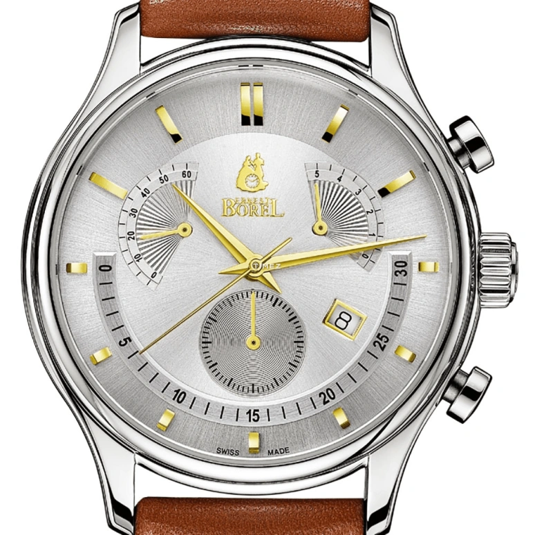 Ernest Borel,Dinu 40mm,40mm,Stainless Steel,Silver,Quartz,Chronograph,Day,Flyback,GS325,GS325-2521BR2