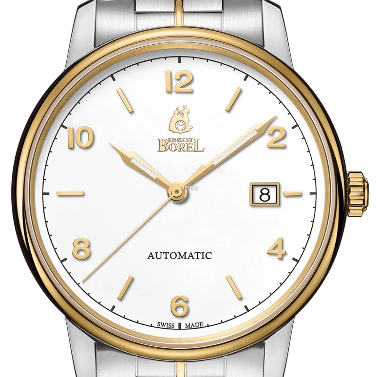 Ernest Borel,Yally 40mm,40mm,Stainless Steel,White,Automatic,Day,Sapphire,Crystal Glass,GB5680N,GB5680N-442