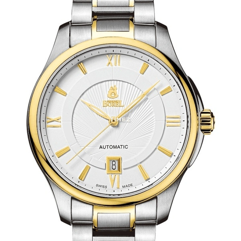 Ernest Borel,Braque 41mm,41mm,Stainless Steel,Silver White,Automatic,Day,Sapphire,Crystal Glass,GB7350,GB7350-9521A