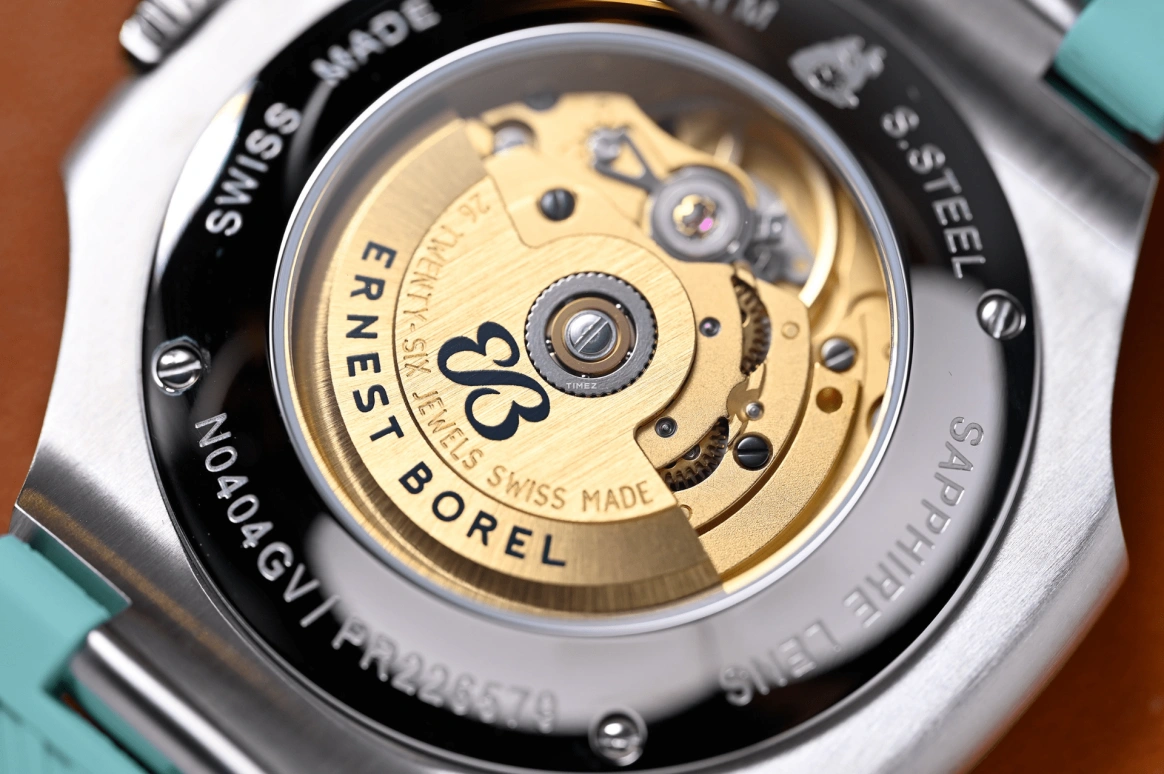 Ernest Borel,Retro 46.50mm,46.50mm,Stainless Steel,Blue,Automatic,Day,Sapphire,Crystal Glass,N0404G0T,N0404G0T-MS6V