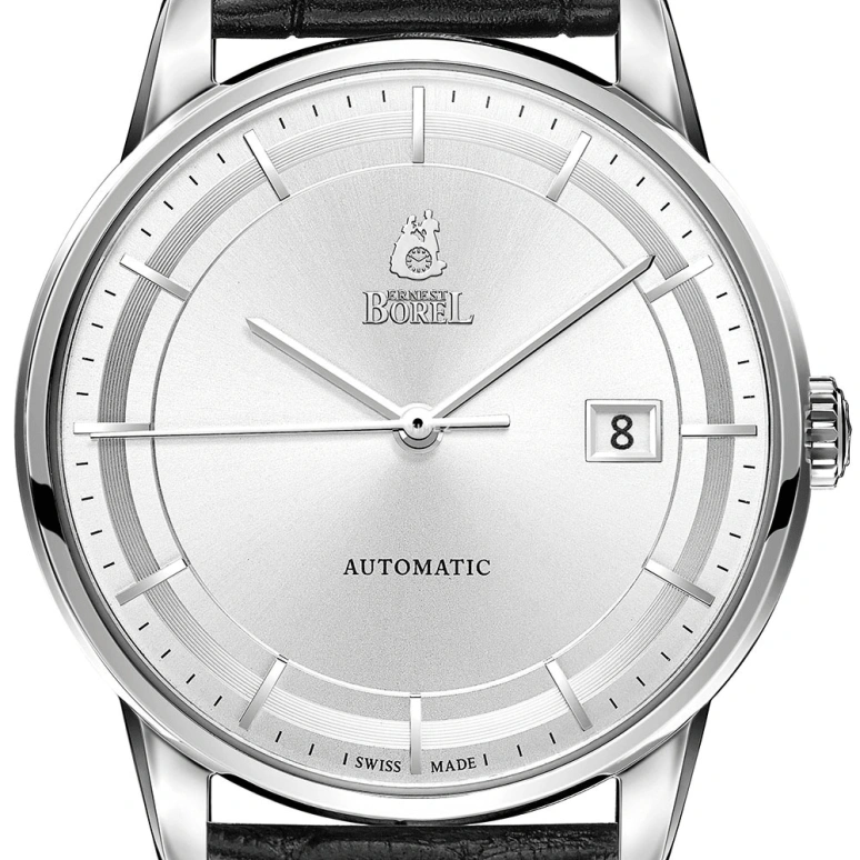Ernest Borel,Yally 39mm,39mm,Stainless Steel,Silver,Automatic,Day,Sapphire,Crystal Glass,GS5690,GS5690-211BK