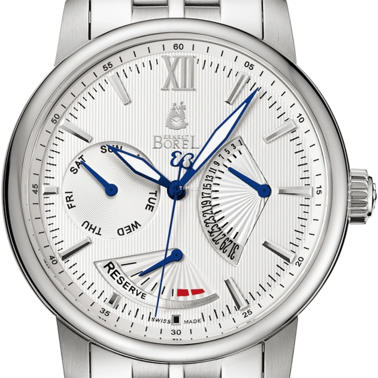 Ernest Borel,Jules 41mm,41mm,Stainless Steel,Silver White,Automatic,Date,Day,Power Reserve Indicator,Retrograde,Sapphire,Crystal Glass,Round,GS9238,GS9238-4922