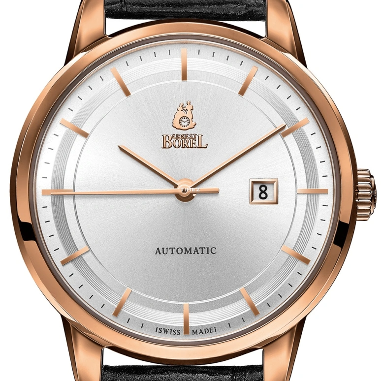 Ernest Borel,Yally 30mm,30mm,Stainless Steel,Silver,Automatic,Day,Sapphire,Crystal Glass,LGR5690,LGR5690-212BK