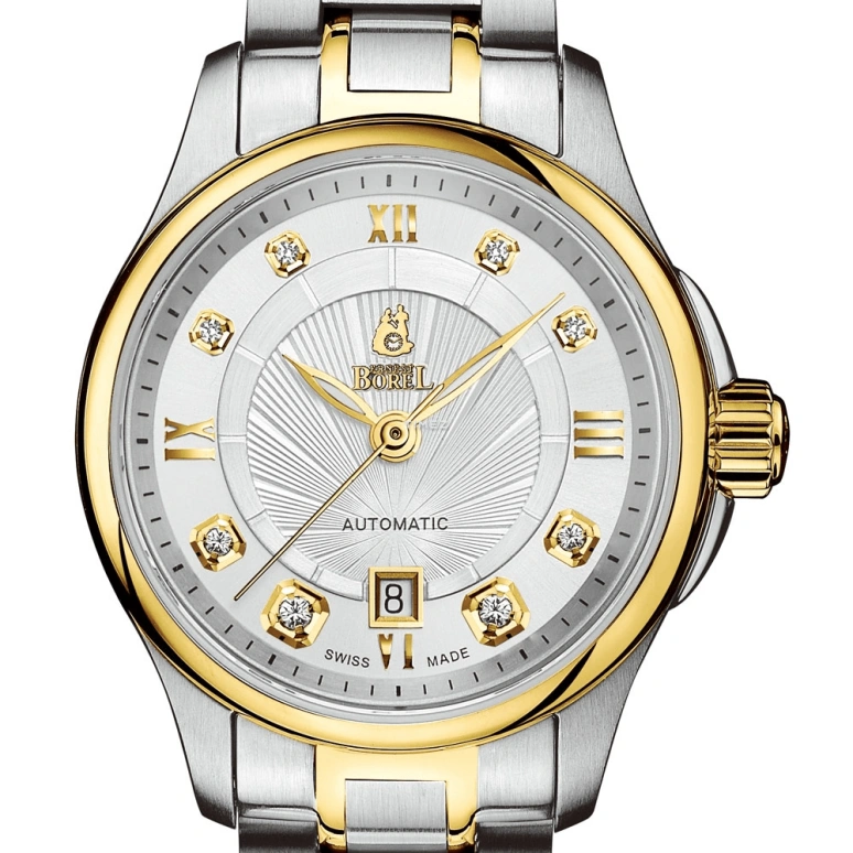 Ernest Borel,Braque 28mm,28mm,Stainless Steel,Silver,Automatic,Day,Sapphire,Crystal Glass,LB7350,LB7350-2599