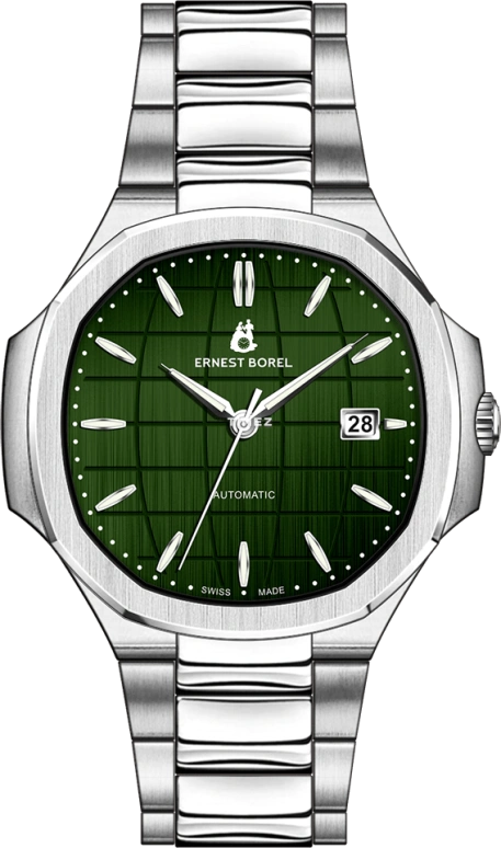 Ernest Borel,Retro 46.50x42.50mm,46.50x42.50mm,Stainless Steel,Green,Automatic,Day,Sapphire,Crystal Glass,N0404G0D,N0404G0D-MS9S