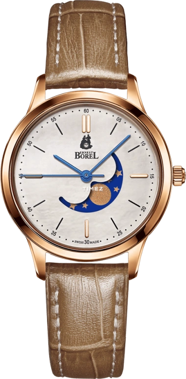 Ernest Borel,Danaus 29mm,29mm,Stainless Steel,Silver White,Quartz,Moonphase,Sapphire,Crystal Glass,LGR880,LGR880-412TN