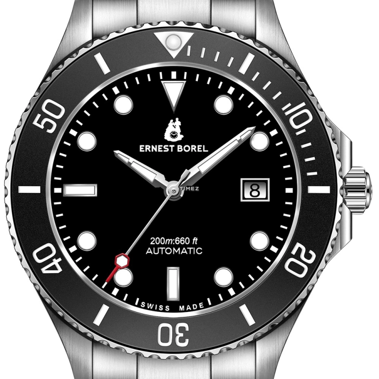 Ernest Borel,Sage 42mm,42mm,Stainless Steel,Black,Automatic,Day,Sapphire,Crystal Glass,N0735G0C,N0735G0C-MC5S