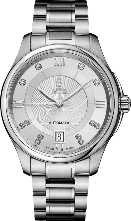 Ernest Borel,Braque 38.50mm,38.50mm,Stainless Steel,Silver White,Automatic,Day,Sapphire,Crystal Glass,BS7350,BS7350-2590