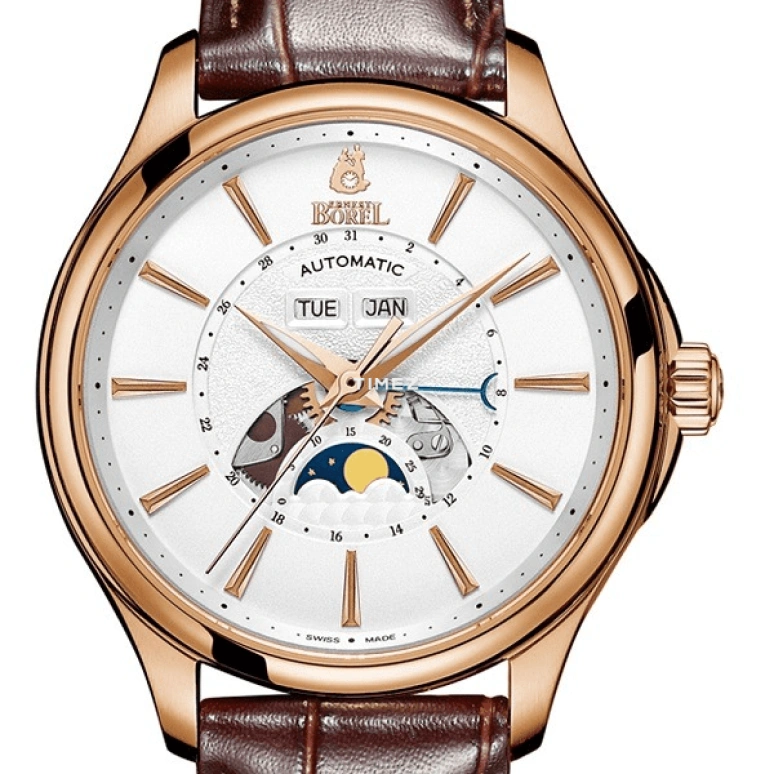 Ernest Borel,Duke 41mm,41mm,Stainless Steel,White,Automatic,Moonphase,Month,Date,Day,Sapphire,Crystal Glass,Round,GG7351,GG7351-28191BR