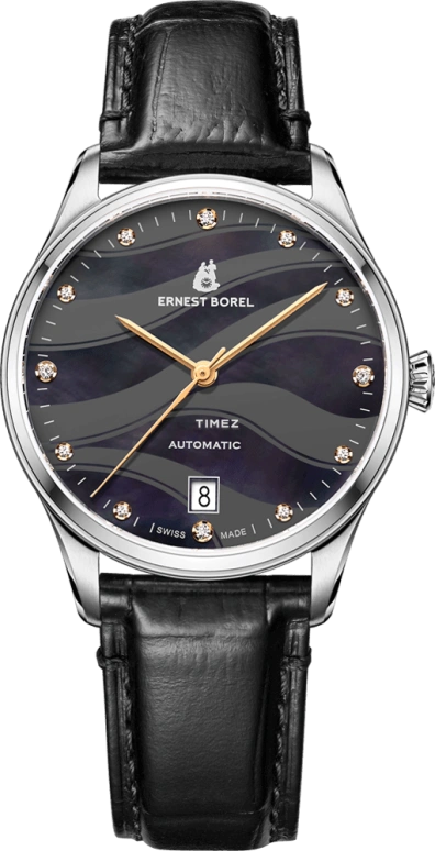 Ernest Borel,Iris 35mm,35mm,Stainless Steel,Black,Automatic,Day,Sapphire,Crystal Glass,E0103B0C,E0103B0C-MS5L